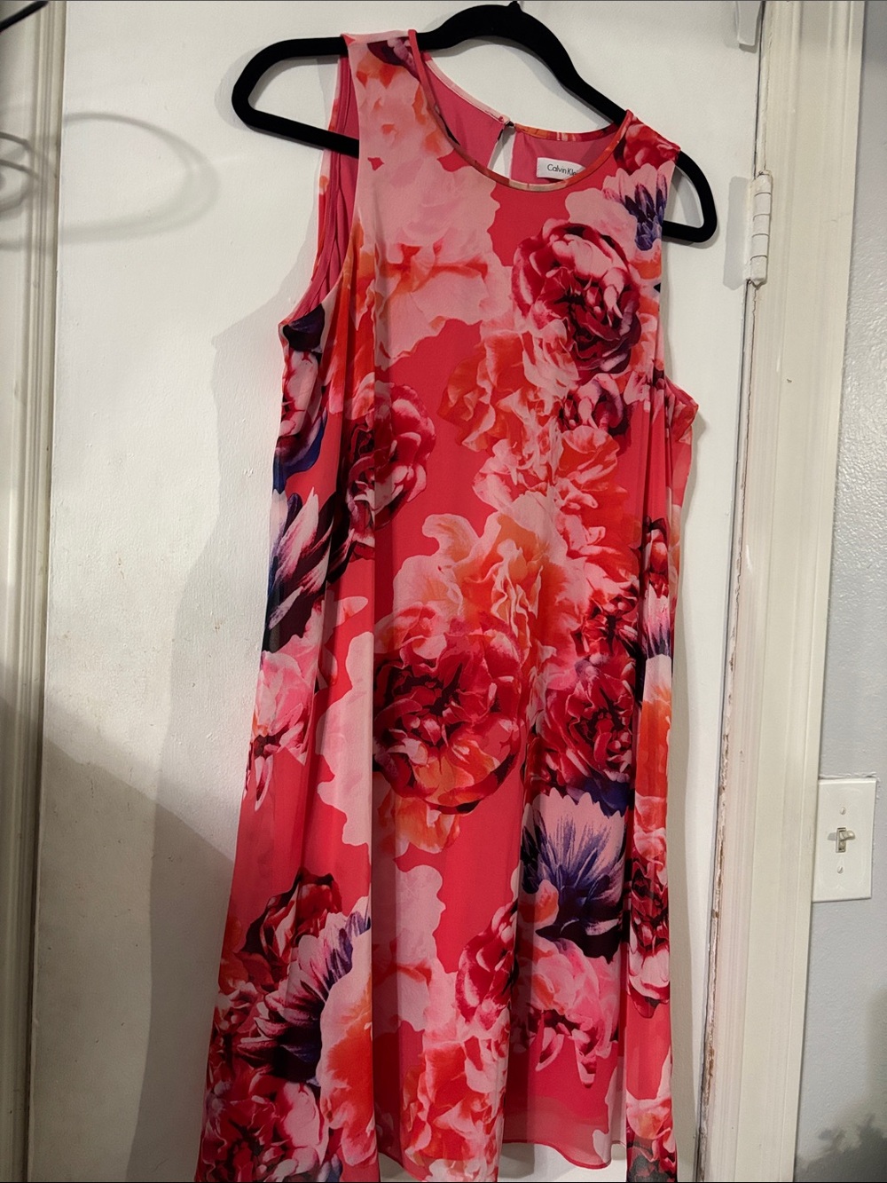 Calvin Klein Coral Pink Floral Midi Dress